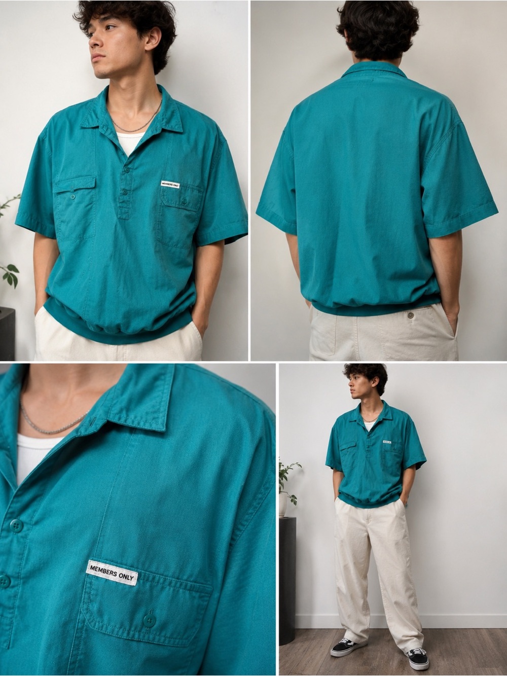 Vintage Members Only Pullover Shirt Teal Turquoise Oversized 1X Korean Made